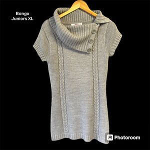 Bongo Edgy Asymmetric Tunic Gray Metallic Silver Cable Knit Sweater Junior's XL